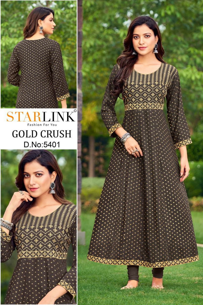 Starlink Gold Crush Rayon Printed Ethnic Wear Latest Anarkali Kurti Collection